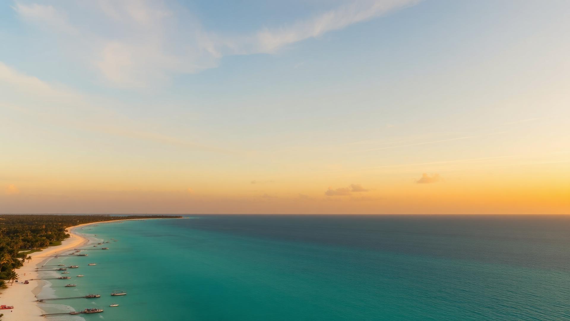 Aerial view of Key West coastline at sunset